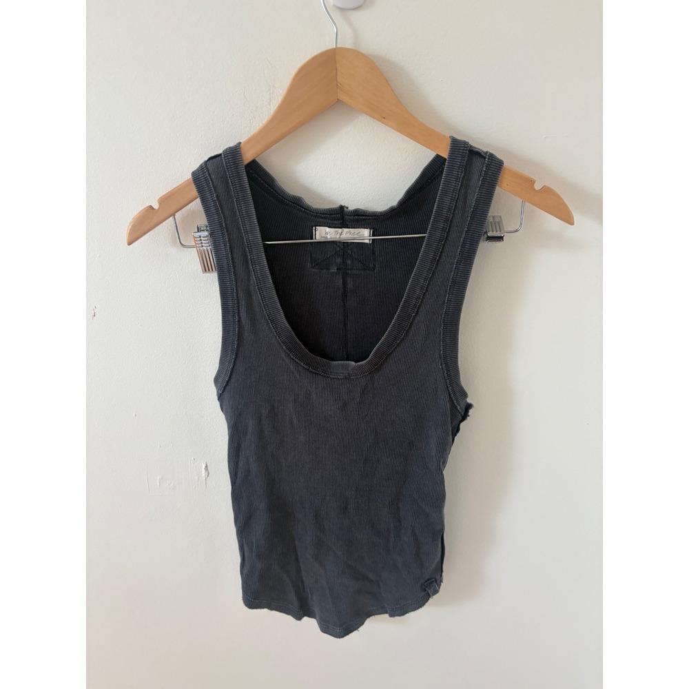 We The Free Ribbed Scoop Neck Tank Top Charcoal Grey Sleeveless Small